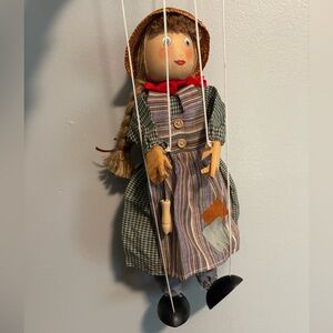 Vintage Style Marionette Doll with Striped Dress